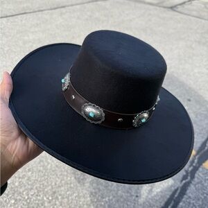 Black Wide-Brim Hat with Silver Accents